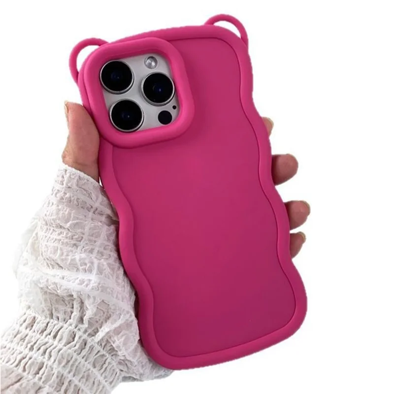 Bulk Purchasing For iPhone 15 Pro Case Soft TPU Phone Back Cover Cat Ear Decor   - Rose