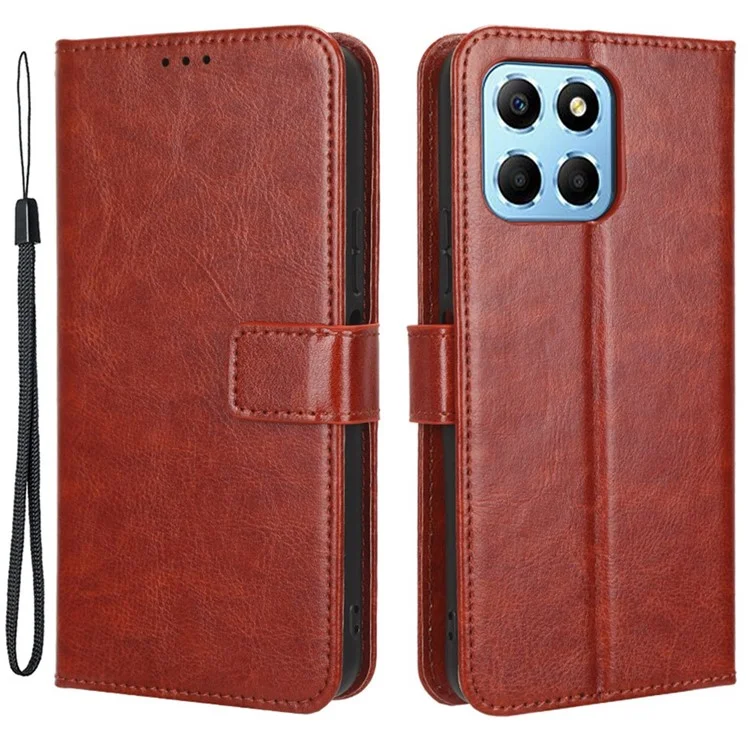 Funda de Cartera para Teléfono para Honor 70 Lite 5G / X6 4G / Honor Play6C / X8 5G, Textura de Caballo Loco, Broche Magnético, Cuero PU, Soporte, Anti-arañazos, Funda de Teléfono Móvil - Marrón
