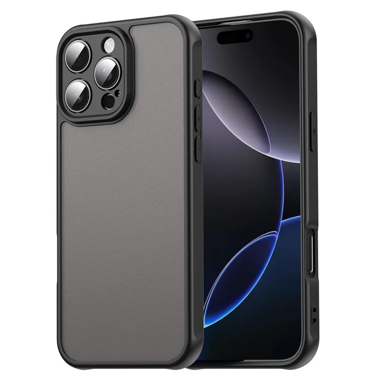 For iPhone 16 Pro Max Phone Case Drop Proof Airbags Frosted Translucent PC + TPU Back Cover - Black