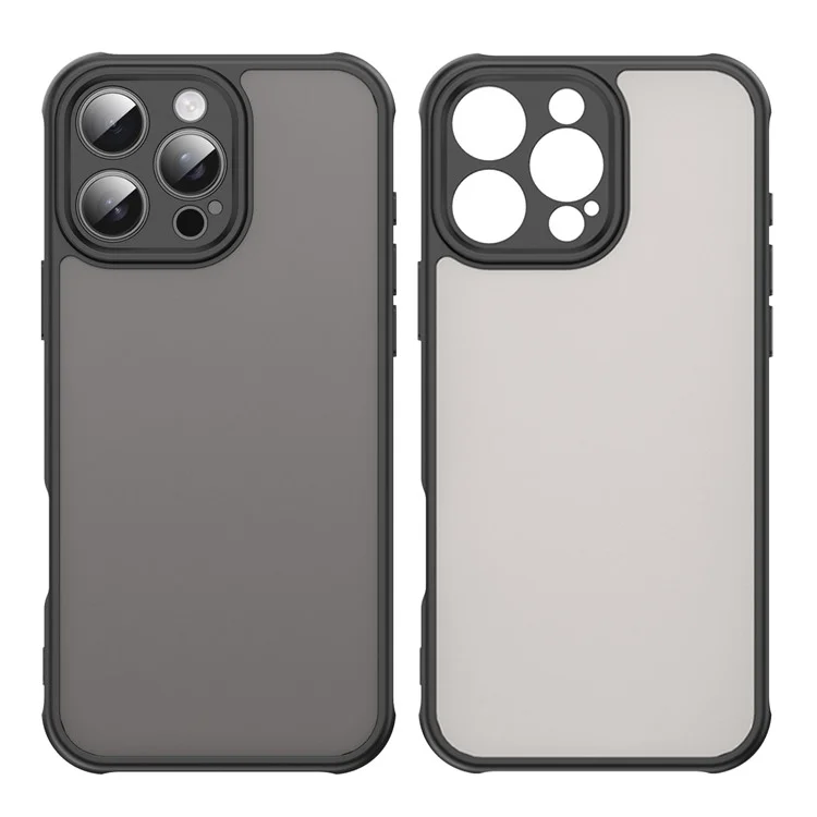 For iPhone 16 Pro Max Phone Case Drop Proof Airbags Frosted Translucent PC + TPU Back Cover - Black