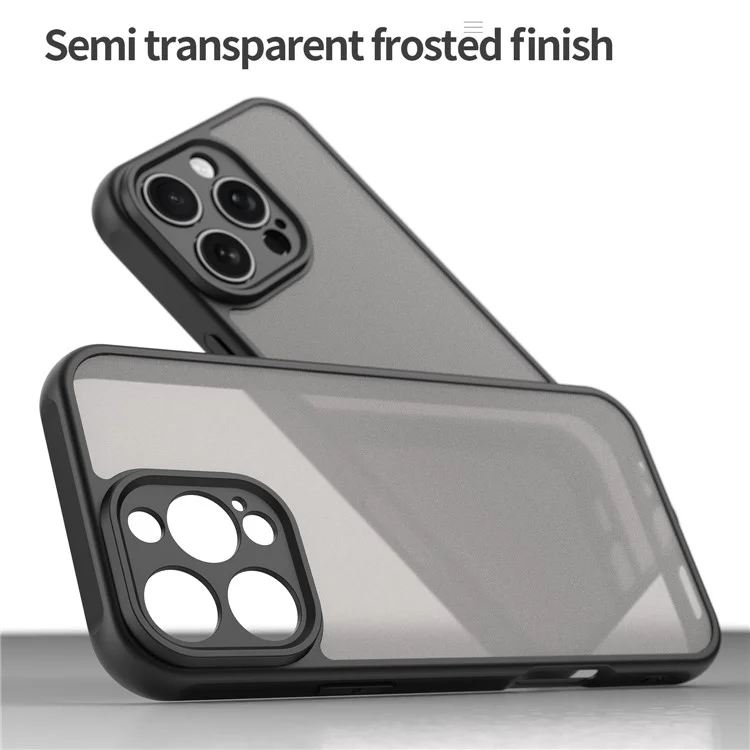 For iPhone 16 Pro Max Phone Case Drop Proof Airbags Frosted Translucent PC + TPU Back Cover - Black