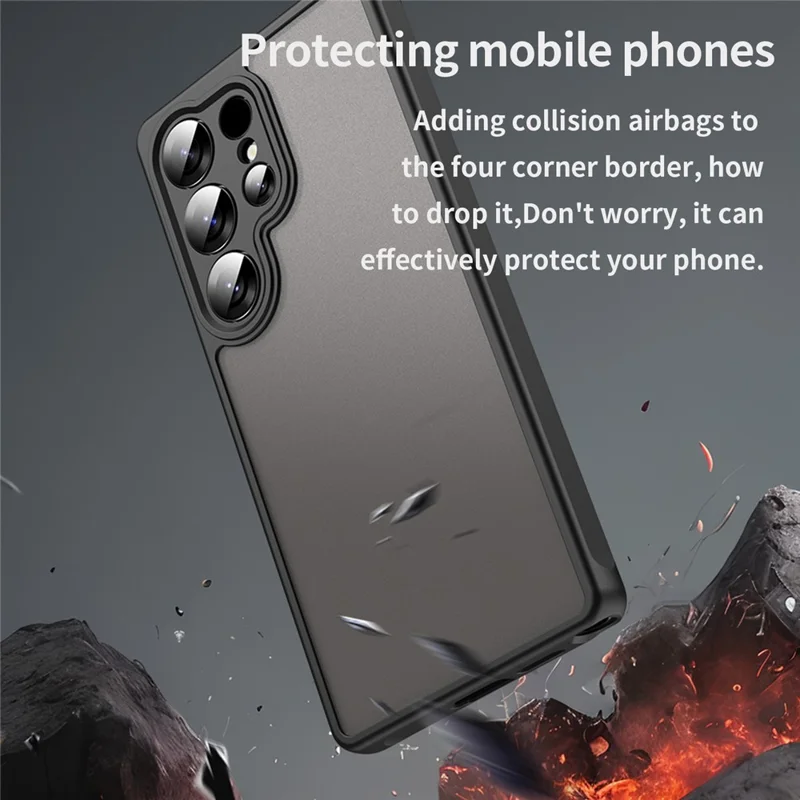 Coque pour Samsung Galaxy S25 Ultra Antichoc avec Coussins d'Air Givré Transparent PC + TPU - Noir