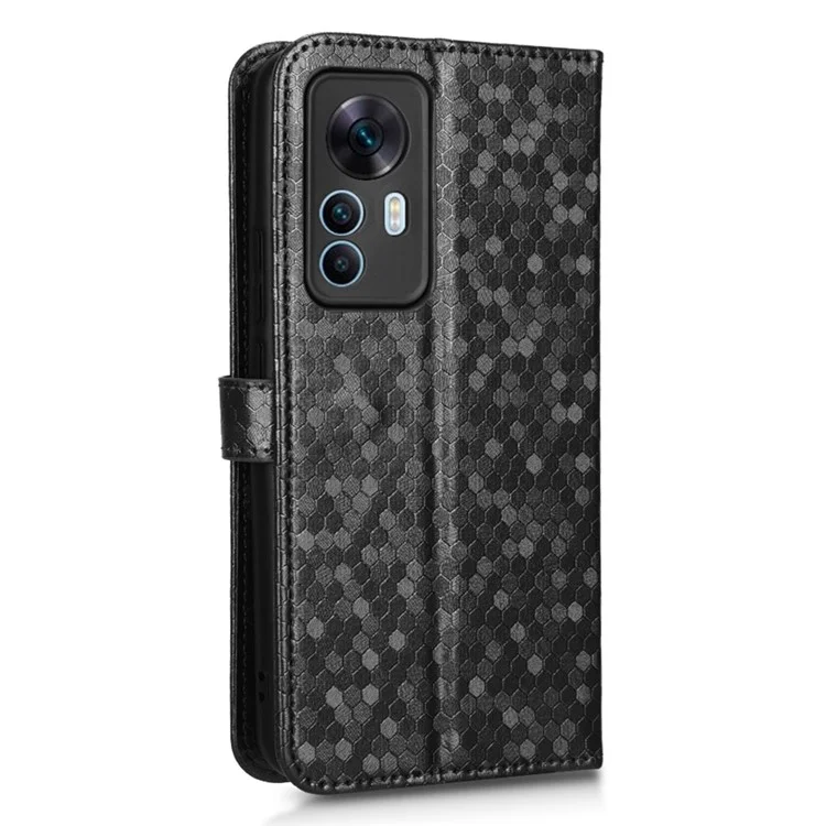 Anti-scratch Cell Phone Case For Xiaomi 12T 5G / Redmi K50 Ultra 5G, PU Leather Dot Pattern Imprinted Stand Phone Wallet Cover with Strap - Black