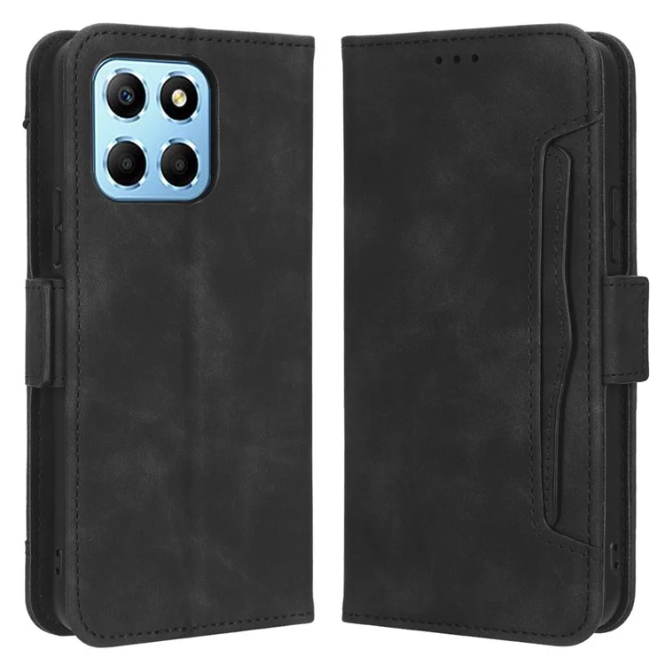 Para Honor 70 Lite 5G / X6 4G / Honor Play6C / X8 5G Funda de teléfono móvil de piel sintética antiimpacto con soporte y múltiples ranuras para tarjetas, cierre magnético y protección integral - Negro