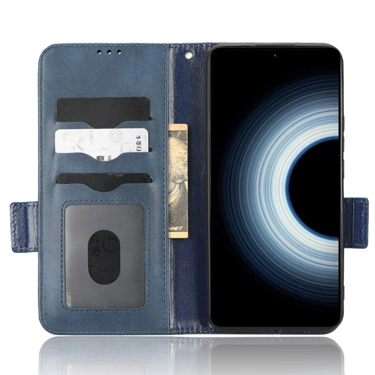 Shockproof Phone Case For Xiaomi 12T 5G / Redmi K50 Ultra 5G, Imprinted Triangle Pattern PU Leather Wallet Stand Folio Flip Protective Cover - Blue
