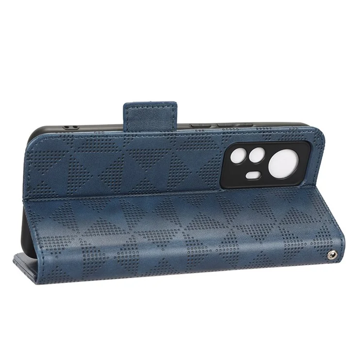 Shockproof Phone Case For Xiaomi 12T 5G / Redmi K50 Ultra 5G, Imprinted Triangle Pattern PU Leather Wallet Stand Folio Flip Protective Cover - Blue