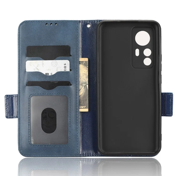 Shockproof Phone Case For Xiaomi 12T 5G / Redmi K50 Ultra 5G, Imprinted Triangle Pattern PU Leather Wallet Stand Folio Flip Protective Cover - Blue