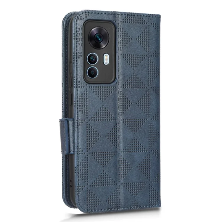 Shockproof Phone Case For Xiaomi 12T 5G / Redmi K50 Ultra 5G, Imprinted Triangle Pattern PU Leather Wallet Stand Folio Flip Protective Cover - Blue