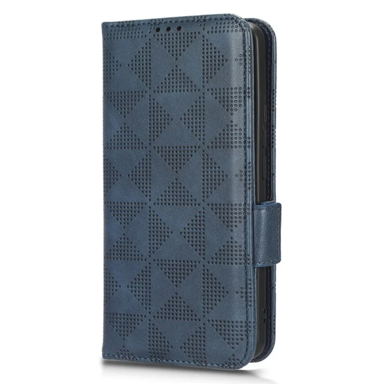 Shockproof Phone Case For Xiaomi 12T 5G / Redmi K50 Ultra 5G, Imprinted Triangle Pattern PU Leather Wallet Stand Folio Flip Protective Cover - Blue
