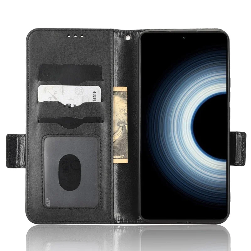 Shockproof Phone Case For Xiaomi 12T 5G / Redmi K50 Ultra 5G, Imprinted Triangle Pattern PU Leather Wallet Stand Folio Flip Protective Cover - Black