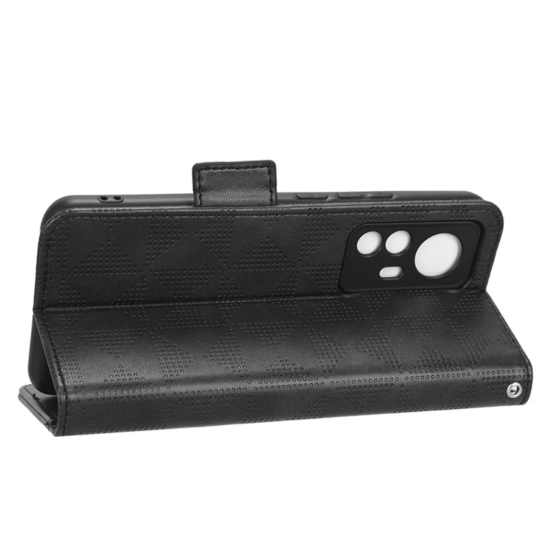 Shockproof Phone Case For Xiaomi 12T 5G / Redmi K50 Ultra 5G, Imprinted Triangle Pattern PU Leather Wallet Stand Folio Flip Protective Cover - Black