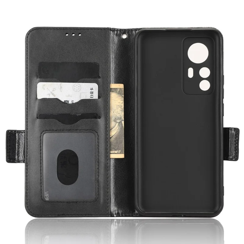 Shockproof Phone Case For Xiaomi 12T 5G / Redmi K50 Ultra 5G, Imprinted Triangle Pattern PU Leather Wallet Stand Folio Flip Protective Cover - Black