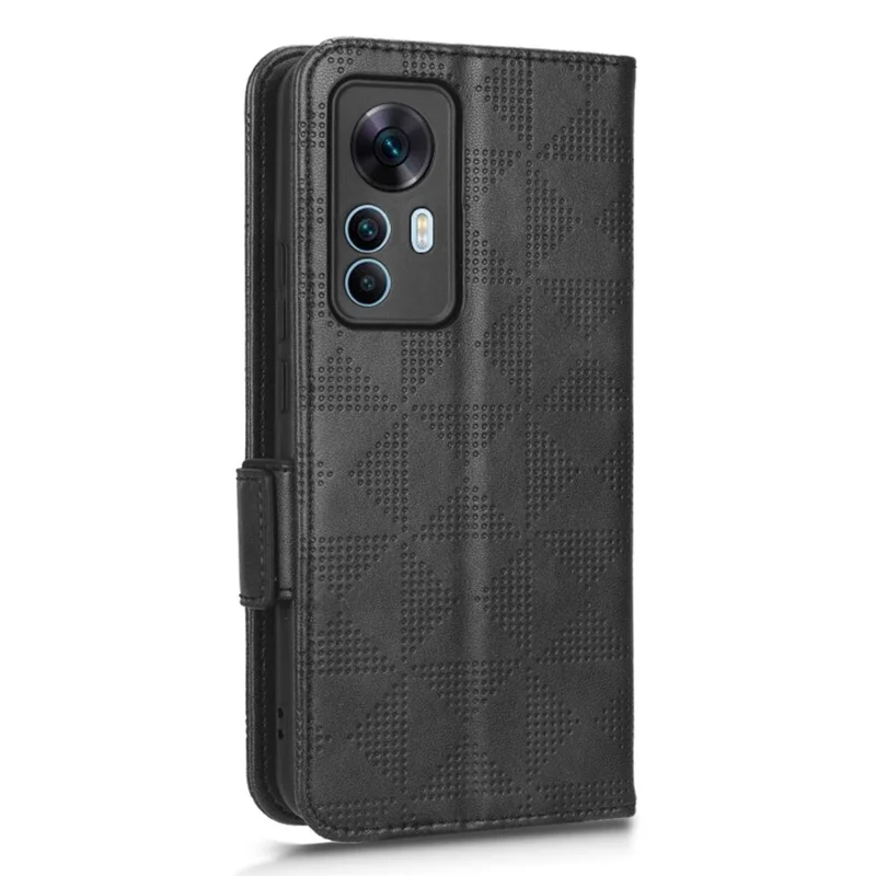 Shockproof Phone Case For Xiaomi 12T 5G / Redmi K50 Ultra 5G, Imprinted Triangle Pattern PU Leather Wallet Stand Folio Flip Protective Cover - Black