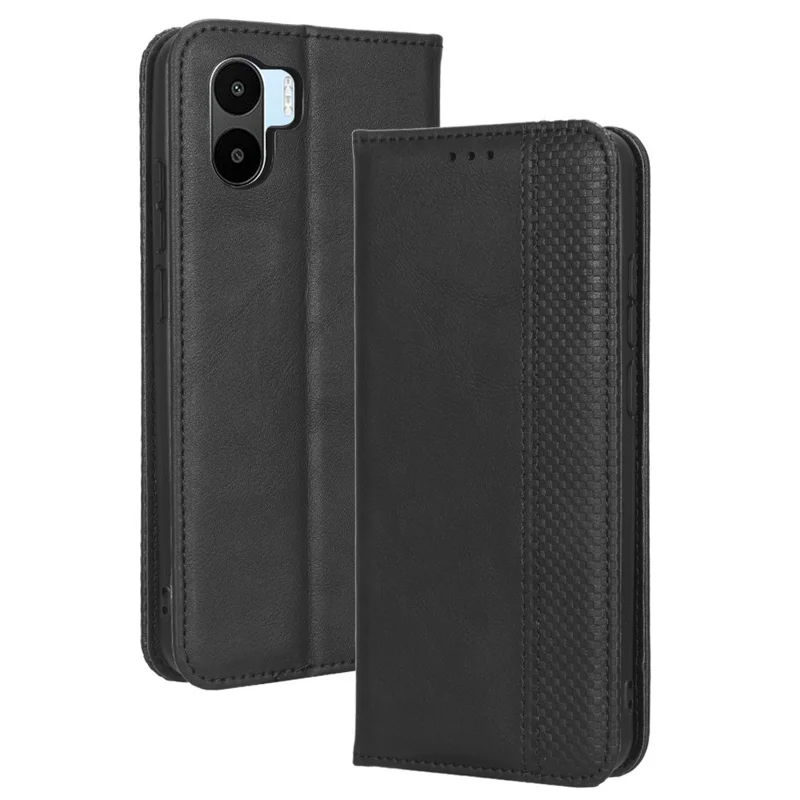 For Xiaomi Redmi A1 4G / A2 4G Retro Texture PU Leather Shockproof Stand Phone Case Imprint Pattern Magnetic Phone Wallet Cover - Black