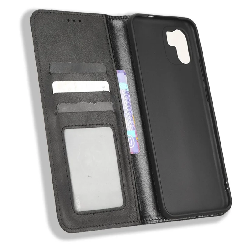 For Xiaomi Redmi A1 4G / A2 4G Retro Texture PU Leather Shockproof Stand Phone Case Imprint Pattern Magnetic Phone Wallet Cover - Black