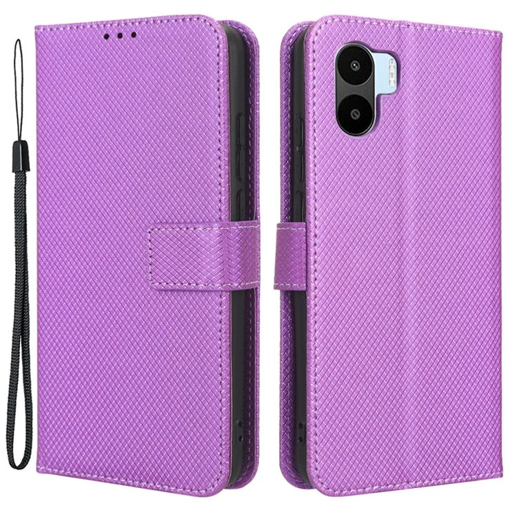Per Xiaomi Redmi A1 4G Diamond Texture Phone Cover Anti-fingerprint PU Stand Case - Viola