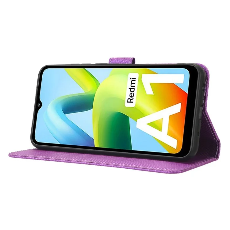 Per Xiaomi Redmi A1 4G Diamond Texture Phone Cover Anti-fingerprint PU Stand Case - Viola