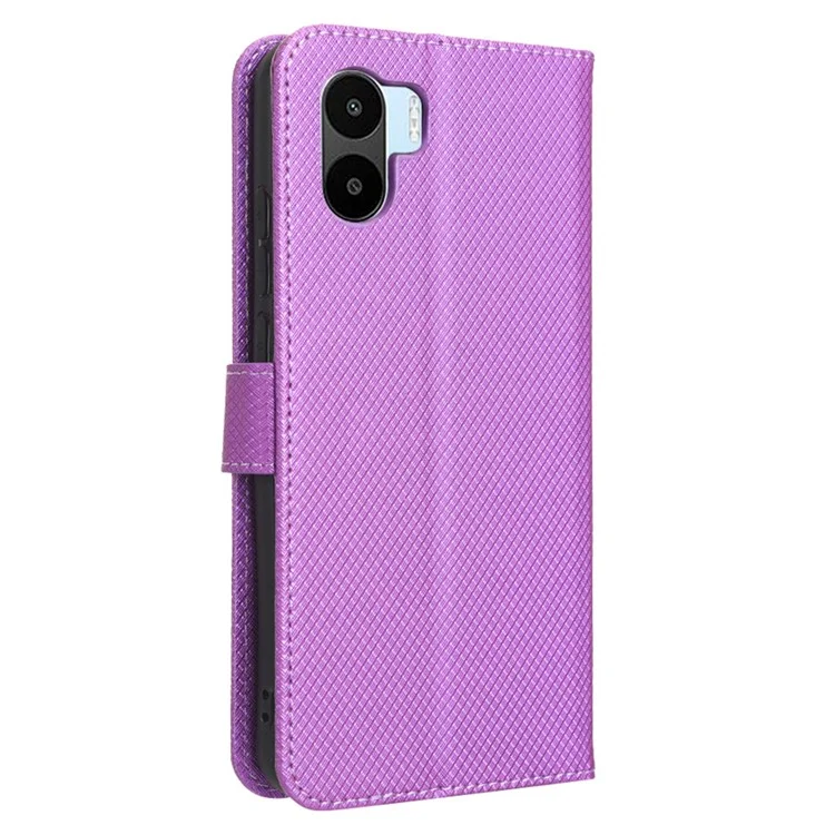 Per Xiaomi Redmi A1 4G Diamond Texture Phone Cover Anti-fingerprint PU Stand Case - Viola