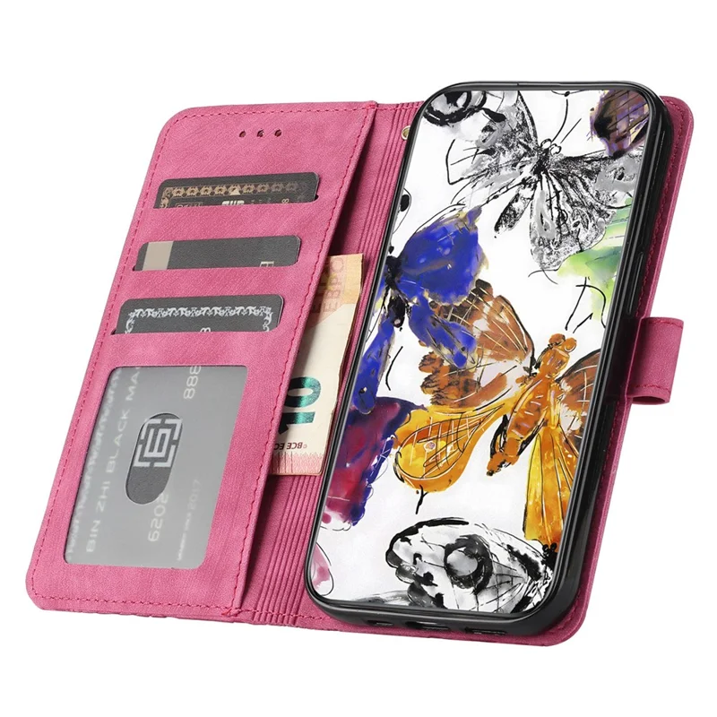 For Xiaomi Redmi Note 14 4G (163.25mm) Case Butterfly Design Flip Wallet Leather Phone Cover Skin-Touch - Rose