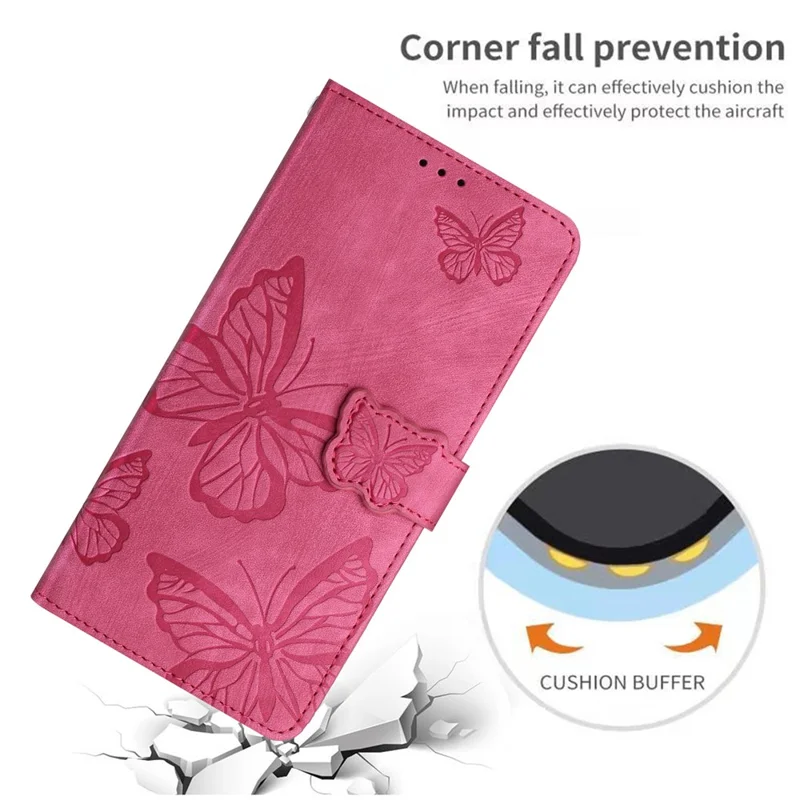 For Xiaomi Redmi Note 14 4G (163.25mm) Case Butterfly Design Flip Wallet Leather Phone Cover Skin-Touch - Rose