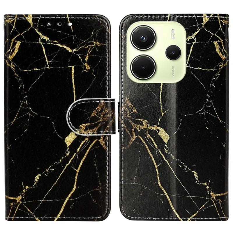 For Xiaomi Redmi Note 14 Pro 4G Case Pattern PU Leather Flip Phone Cover - Black Gold Marble