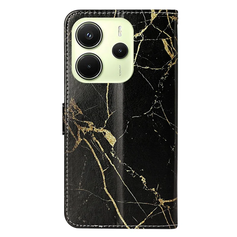 For Xiaomi Redmi Note 14 Pro 4G Case Pattern PU Leather Flip Phone Cover - Black Gold Marble