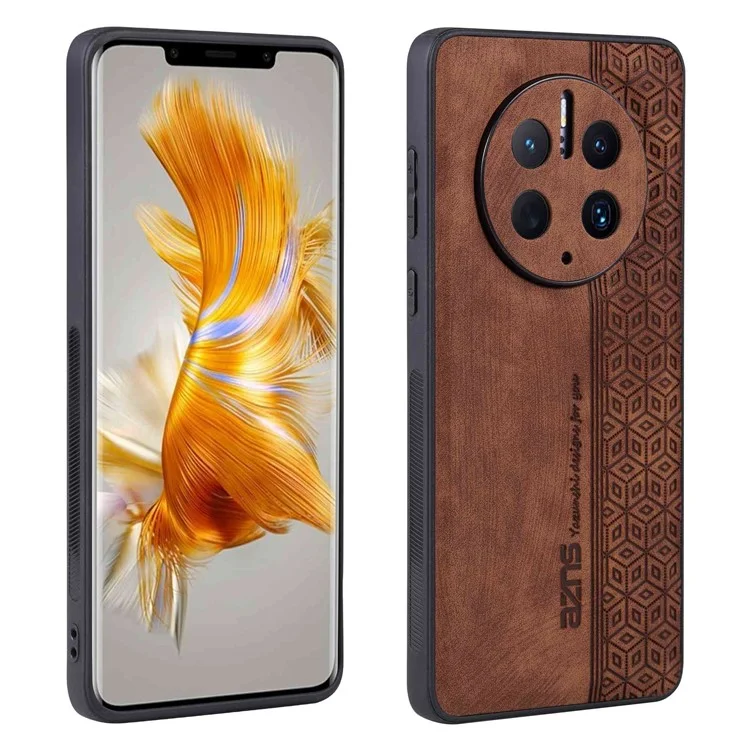 AZNS Cell Phone Cover For Huawei Mate 50 Pro 4G, Imprinted Pattern Anti-drop Phone Case PU Leather Coated TPU Shell - Brown