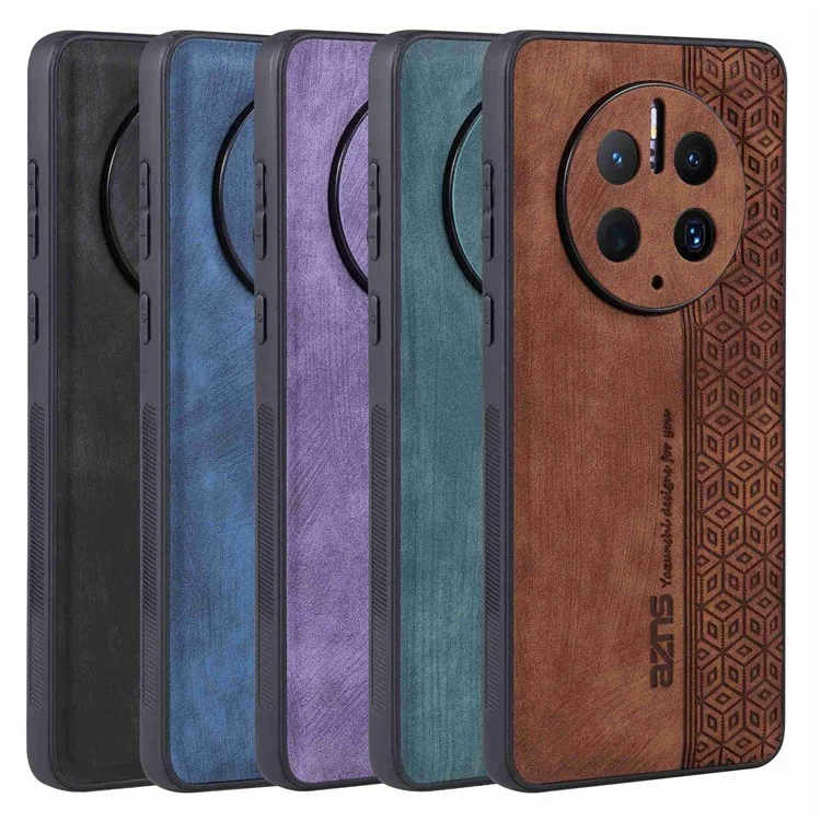 AZNS Cell Phone Cover For Huawei Mate 50 Pro 4G, Imprinted Pattern Anti-drop Phone Case PU Leather Coated TPU Shell - Brown