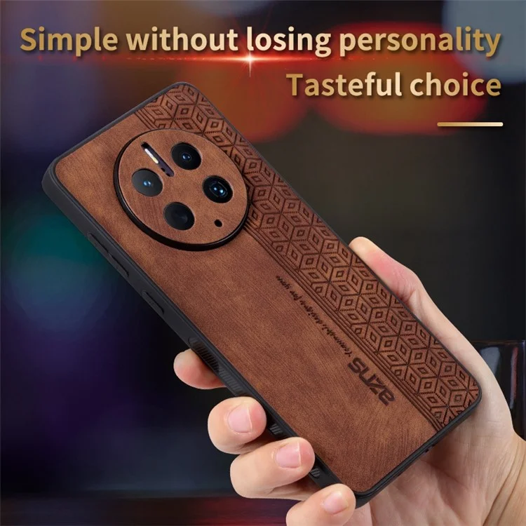 AZNS Cell Phone Cover For Huawei Mate 50 Pro 4G, Imprinted Pattern Anti-drop Phone Case PU Leather Coated TPU Shell - Brown