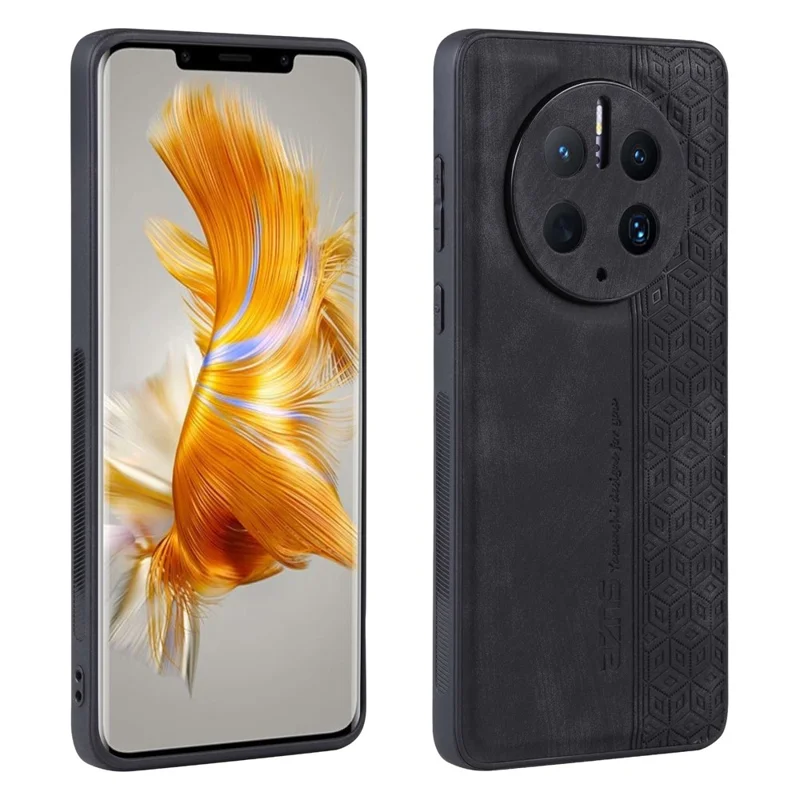 AZNS Cell Phone Cover For Huawei Mate 50 Pro 4G, Imprinted Pattern Anti-drop Phone Case PU Leather Coated TPU Shell - Black