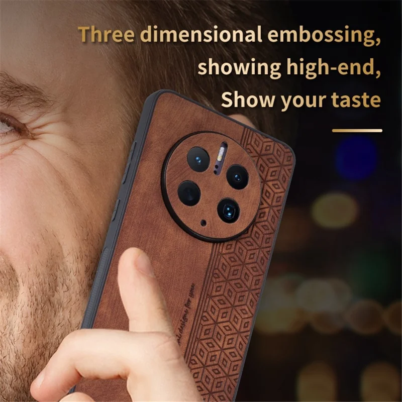 AZNS Cell Phone Cover For Huawei Mate 50 Pro 4G, Imprinted Pattern Anti-drop Phone Case PU Leather Coated TPU Shell - Black