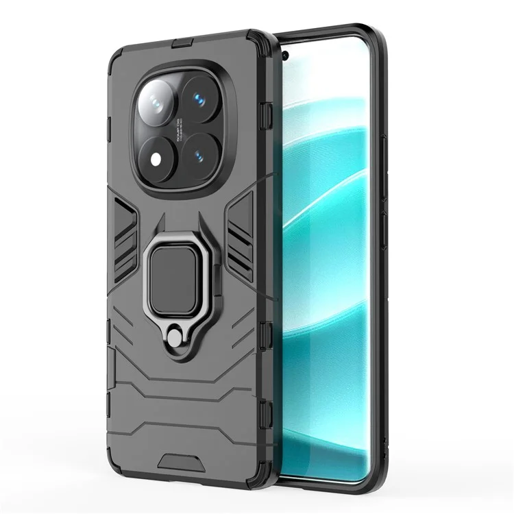 For Xiaomi Redmi Note 14 Pro 5G / Poco X7 5G Case PC + TPU Protective Phone Cover with Ring Kickstand - Black