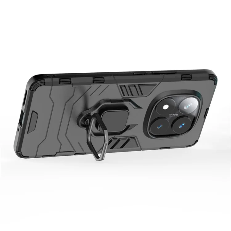For Xiaomi Redmi Note 14 Pro 5G / Poco X7 5G Case PC + TPU Protective Phone Cover with Ring Kickstand - Black