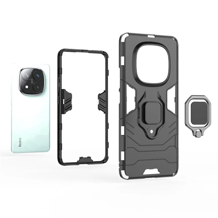 For Xiaomi Redmi Note 14 Pro 5G / Poco X7 5G Case PC + TPU Protective Phone Cover with Ring Kickstand - Black