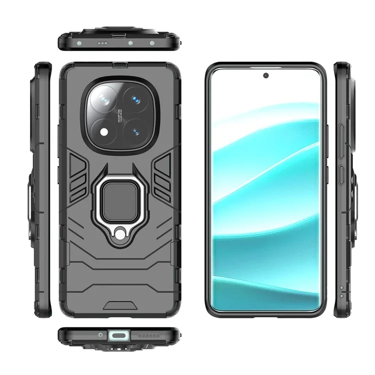For Xiaomi Redmi Note 14 Pro 5G / Poco X7 5G Case PC + TPU Protective Phone Cover with Ring Kickstand - Black