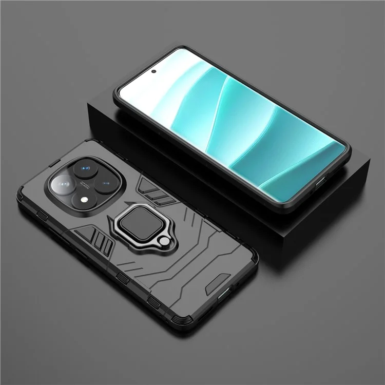 For Xiaomi Redmi Note 14 Pro 5G / Poco X7 5G Case PC + TPU Protective Phone Cover with Ring Kickstand - Black