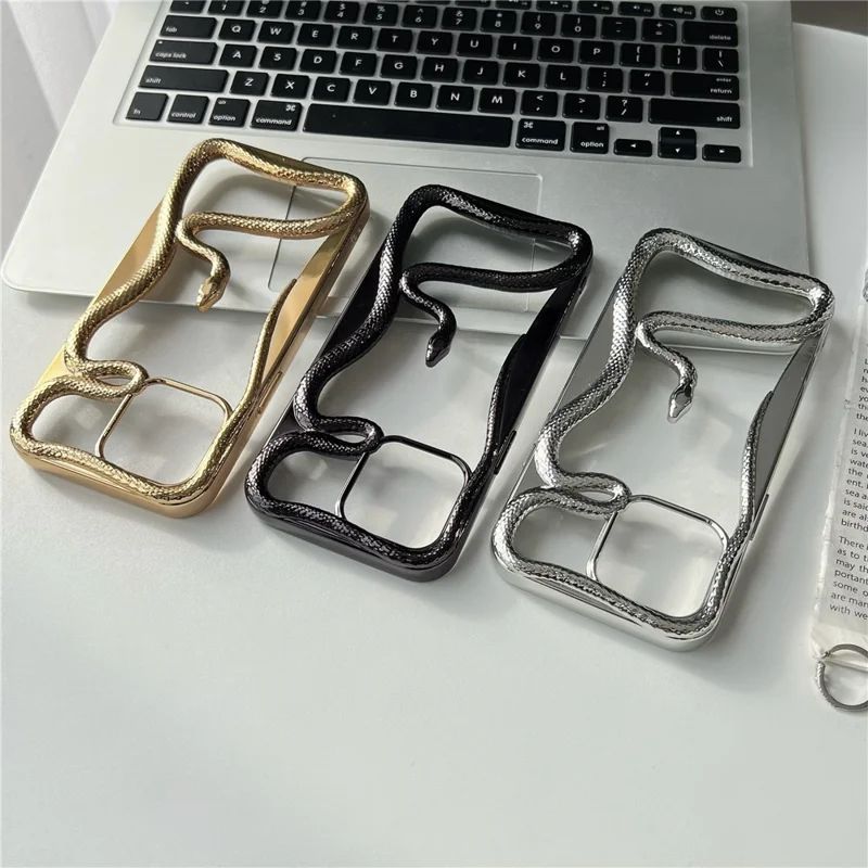 For iPhone 16 Pro Max Bumper Case Hollow Snake Design TPU Phone Cover - Electroplated Black