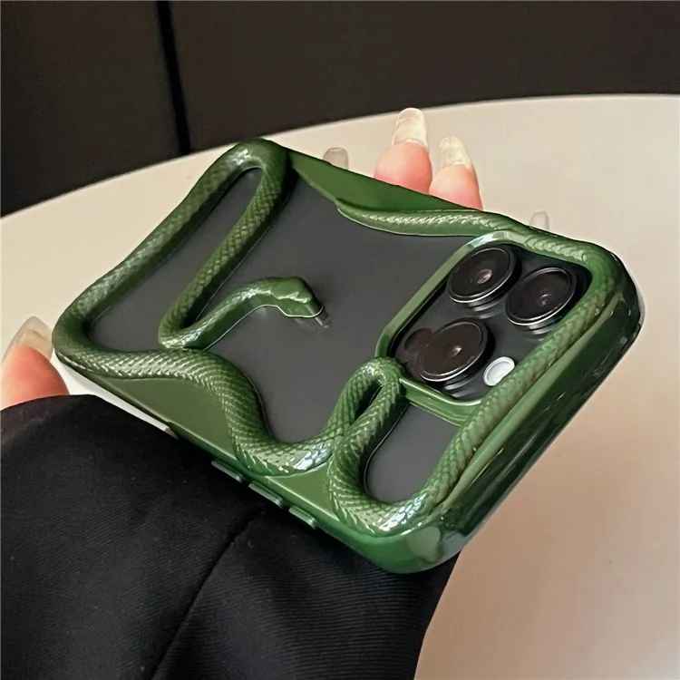 For iPhone 16 Pro Bumper Case Hollow Snake Design TPU Phone Cover - Blackish Green