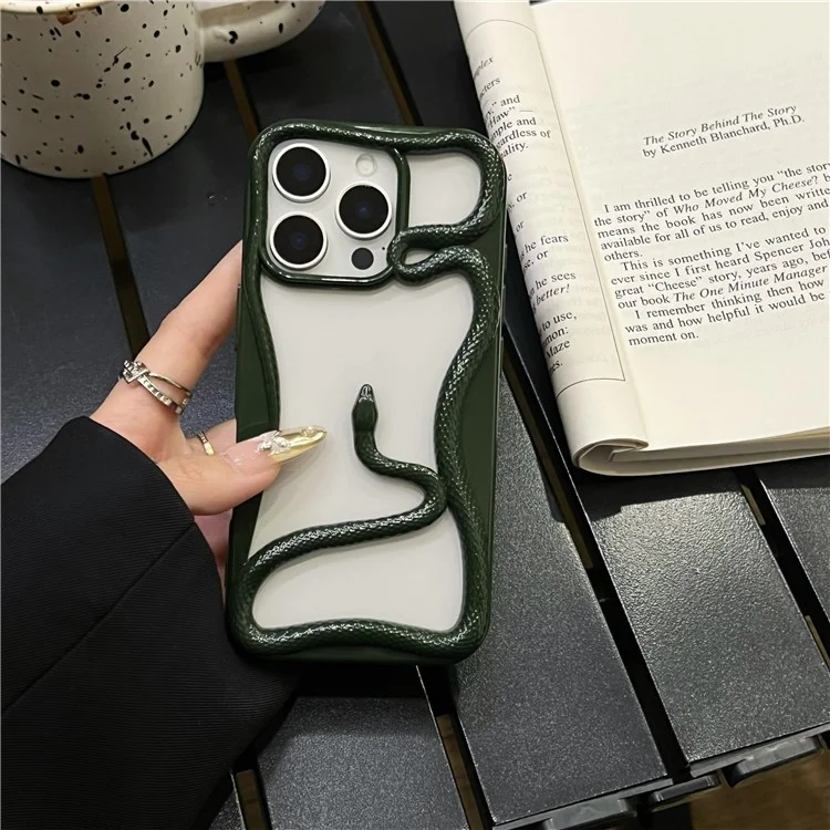 For iPhone 16 Pro Bumper Case Hollow Snake Design TPU Phone Cover - Blackish Green