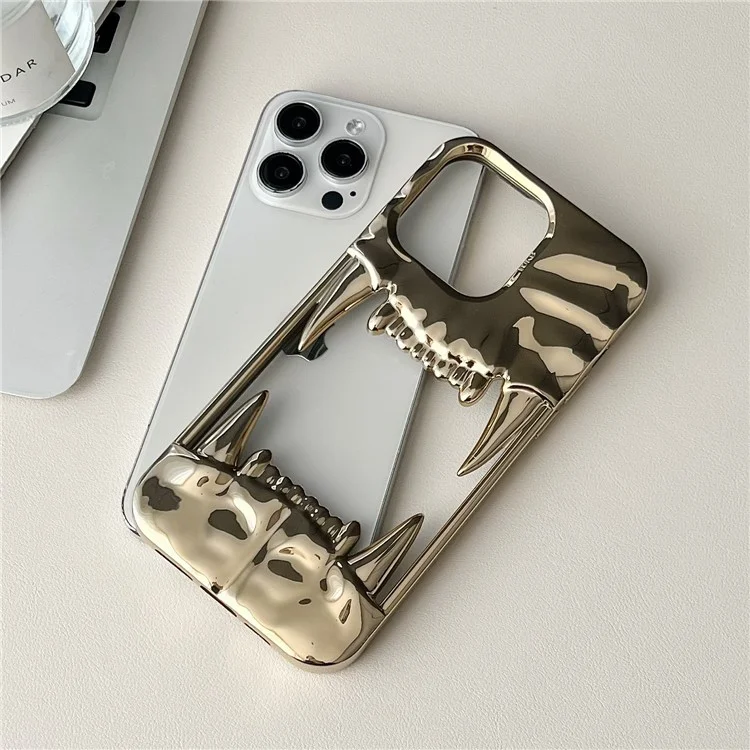 For iPhone 16 Pro Max Case TPU Protective Phone Cover Hollow Wrinkle Tiger Tooth Design - Electroplated Gold