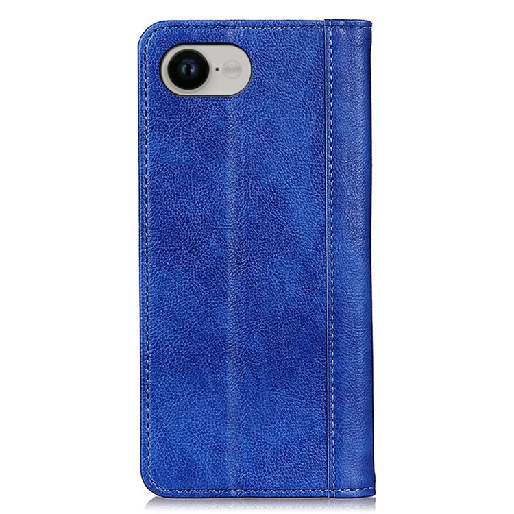 For iPhone 16e Stand Case Split Leather Litchi Texture Wallet Phone Cover - Blue