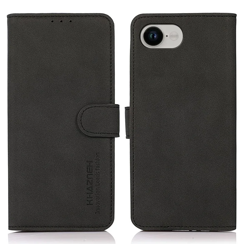 KHAZNEH For iPhone 16e Case PU Leather Wallet Stand Phone Cover - Black