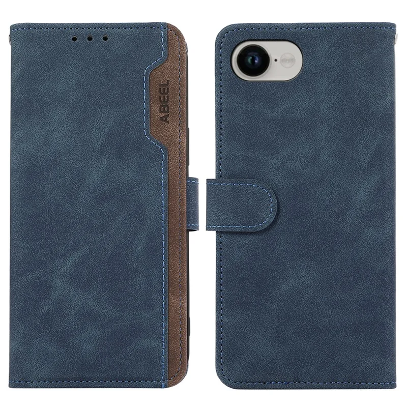 ABEEL For iPhone 17e / 16e Case Color Splicing Leather Flip Phone Cover RFID Blocking - Blue