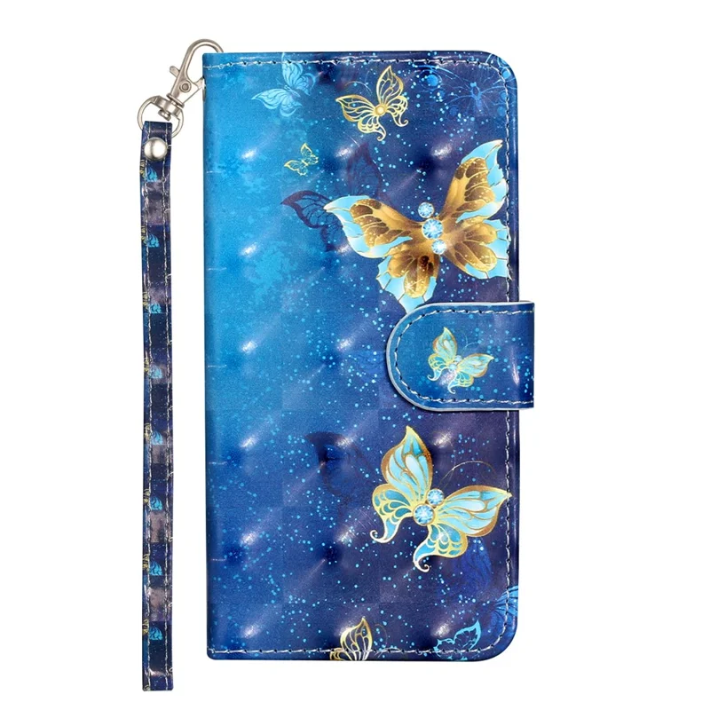Für Xiaomi Redmi Note 14 4G (163,25 x 76,55 x 8,16 mm) Hülle 3D-Muster bedruckter Leder-Handyhülle - Blau-Gold Schmetterlinge