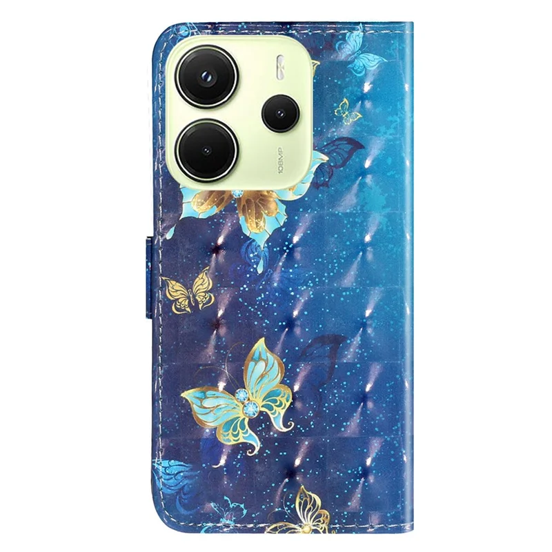 Für Xiaomi Redmi Note 14 4G (163,25 x 76,55 x 8,16 mm) Hülle 3D-Muster bedruckter Leder-Handyhülle - Blau-Gold Schmetterlinge