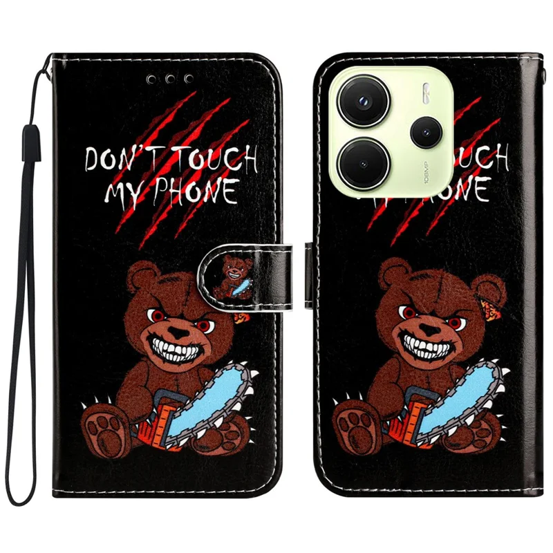 Para o Xiaomi Redmi Note 14 4G (163,25x76,55x8,16mm) Capa de Carteira com Estampa Impressa Capa de Telefone de Couro - Não Toque no Meu Telefone