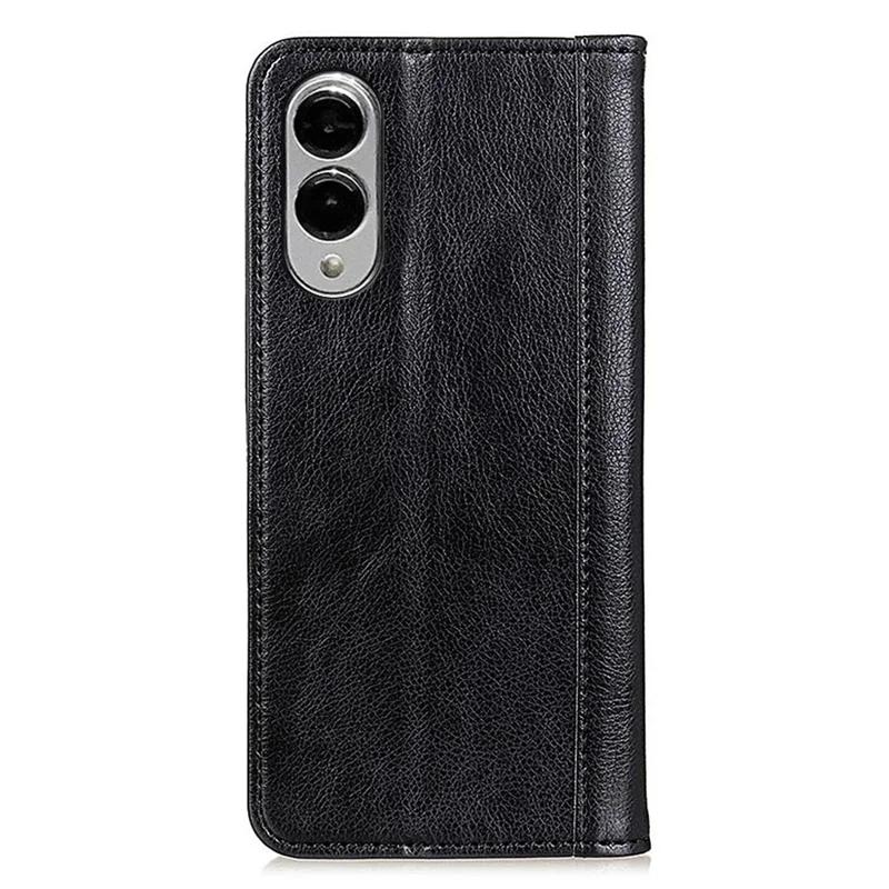 For Samsung Galaxy S25 Edge Stand Case Split Leather Litchi Texture Wallet Phone Cover - Black