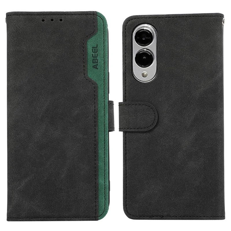 ABEEL For Samsung Galaxy S25 Edge Case Color Splicing Leather Flip Phone Cover RFID Blocking - Black