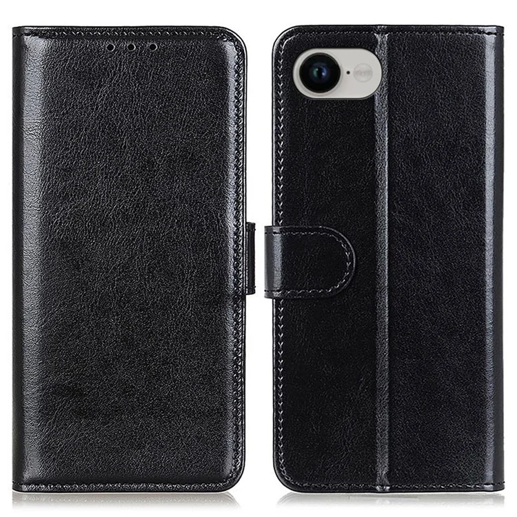Étui pour iPhone SE (2025) en Cuir PU Texture Crazy Horse avec Support - Noir