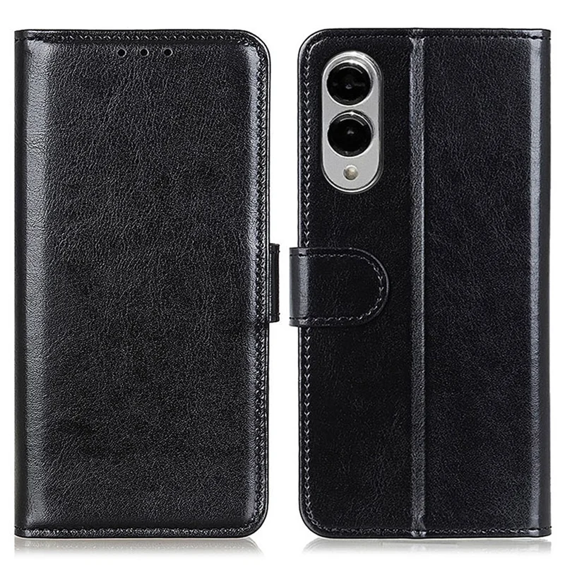 For Samsung Galaxy S25 Edge Case Crazy Horse Texture PU Leather Phone Stand Cover - Black